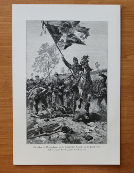 Holzstich Fahne der Brandenburger Schlacht bei Vionville 1870 Frankreich 1887 nach eigenen Gemälde gezeichnet ovn Georg Koch Kunst Künstler